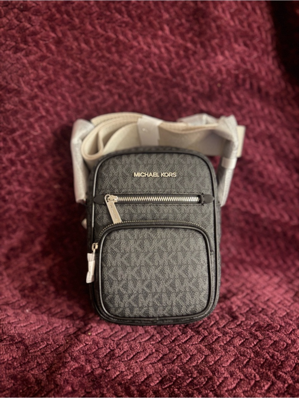Michael Kors Gray Logo Belt Bag with Cream Strap